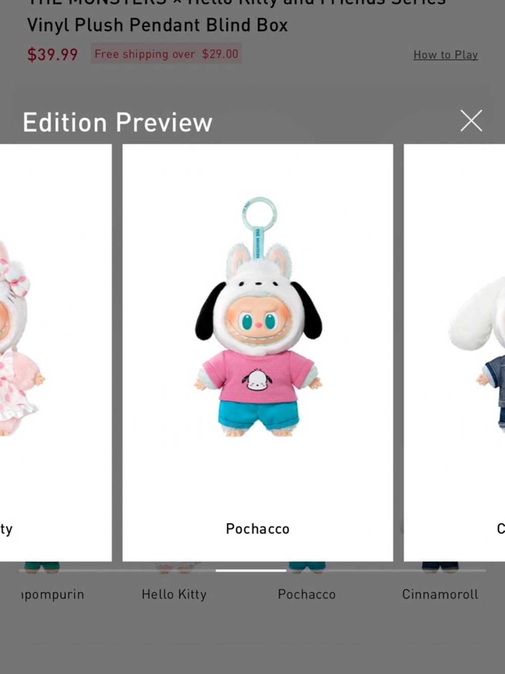 Pop Mart The Monsters x Hello Kitty and Friends Pochaco NIB
